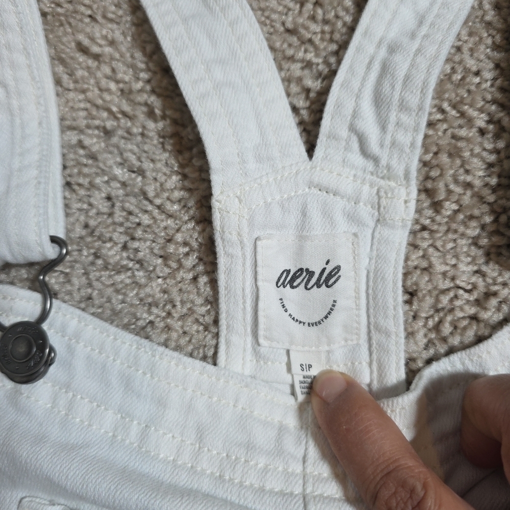Aerie Jeans Cutoff Overalls Shortalls White Raw Hem Denim Women S/P - Picture 6 of 11
